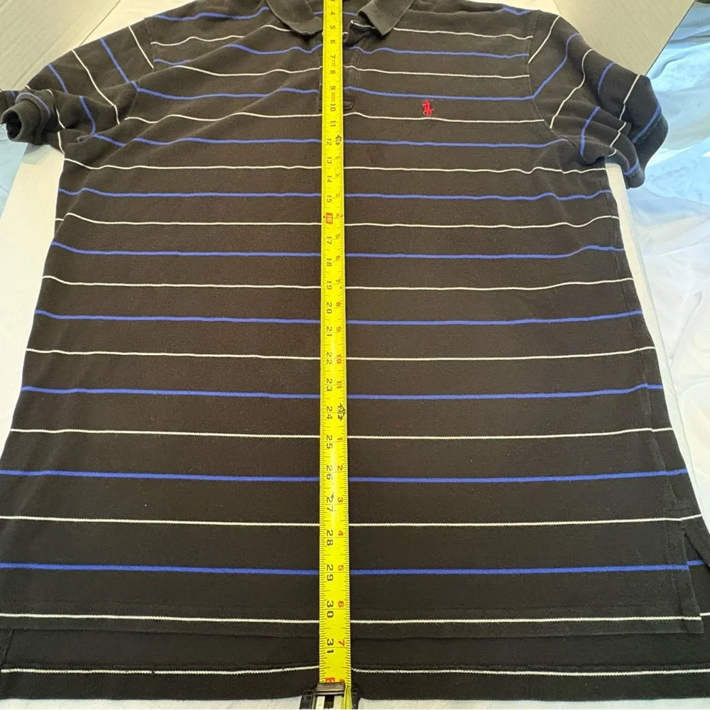 Ralph Lauren Men's Polo with Black, Blue, and White Stripes